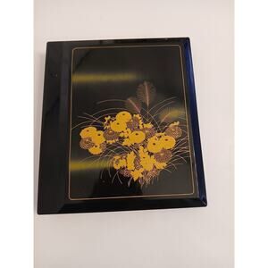Vintage Japanese Style Black Lacquer Photo Album Gold Floral Design